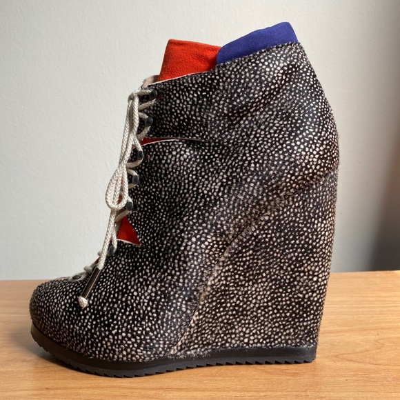 PIERRE HARDY Pony Hair Lace Up Wedge Ankle Boot Size 39 - Picture 10 of 16